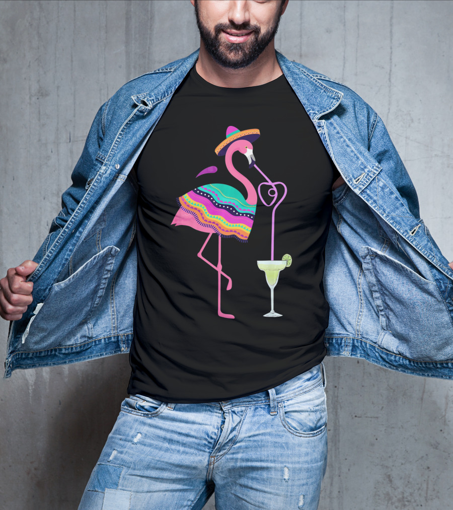 Cinco De Mayo Flamingo With Margarita And Sombrero Fun T-Shirt