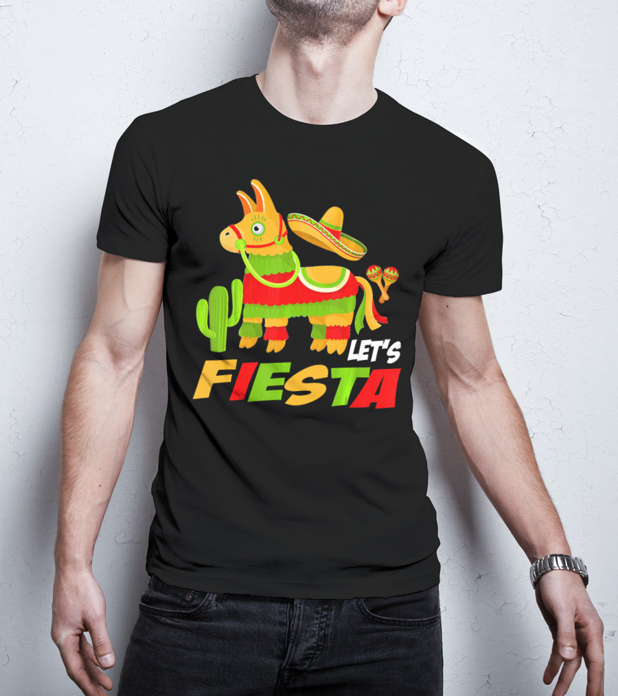 Let's Fiesta Cinco De Mayo Sombrero Piñata Cactus Maracas T-Shirt