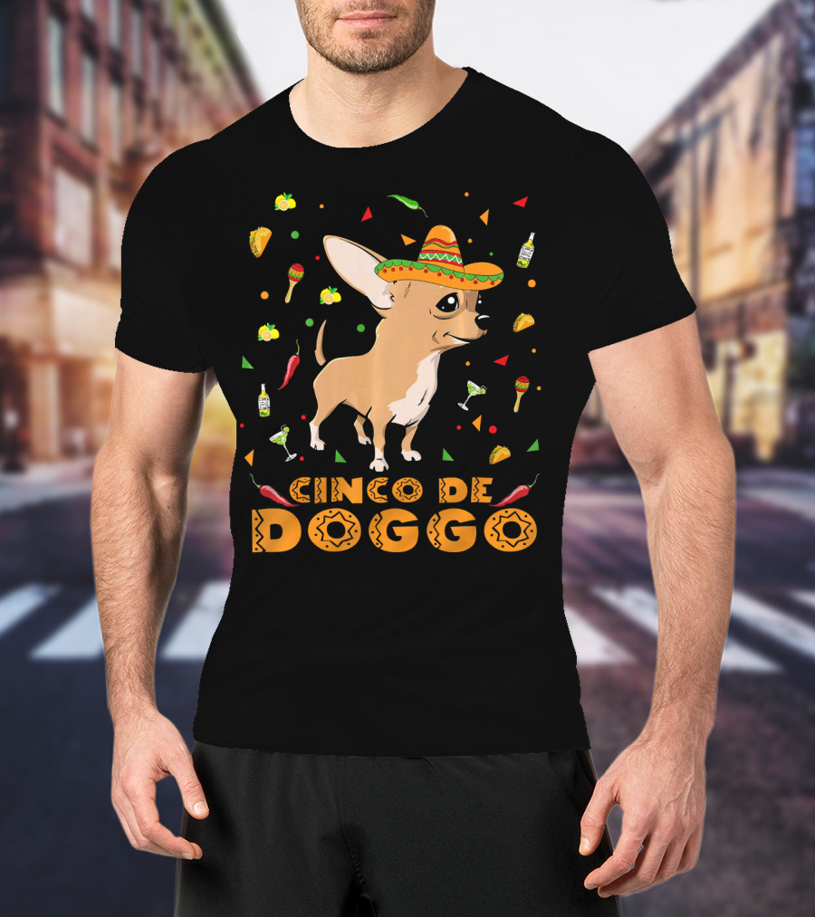 Cinco De Doggo Chihuahua Sombrero Mexican Fiesta Peppers Tequila T-Shirt
