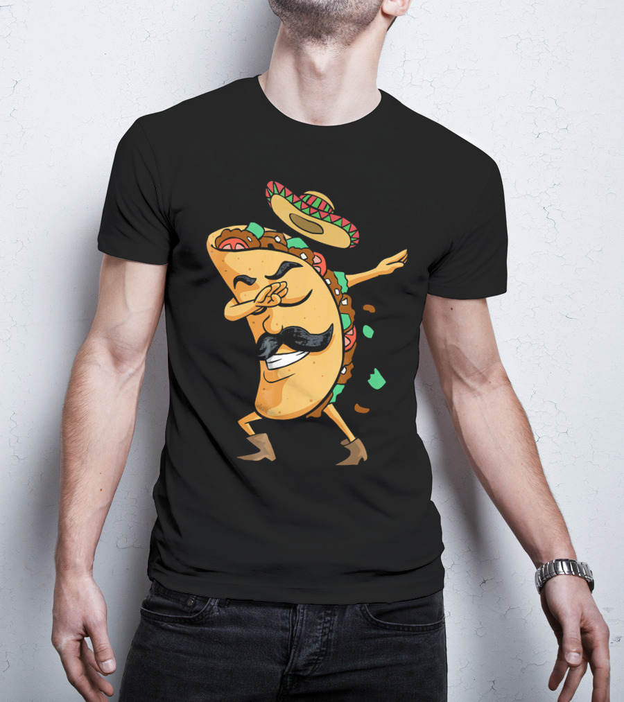 Dabbing Taco Sombrero Mustache Funny Fiesta Cinco T-Shirt