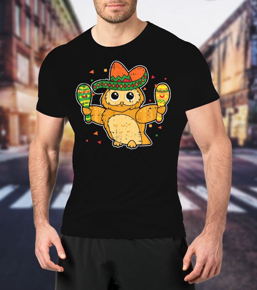 Cinco De Mayo Owl Sombrero Maracas T-Shirt