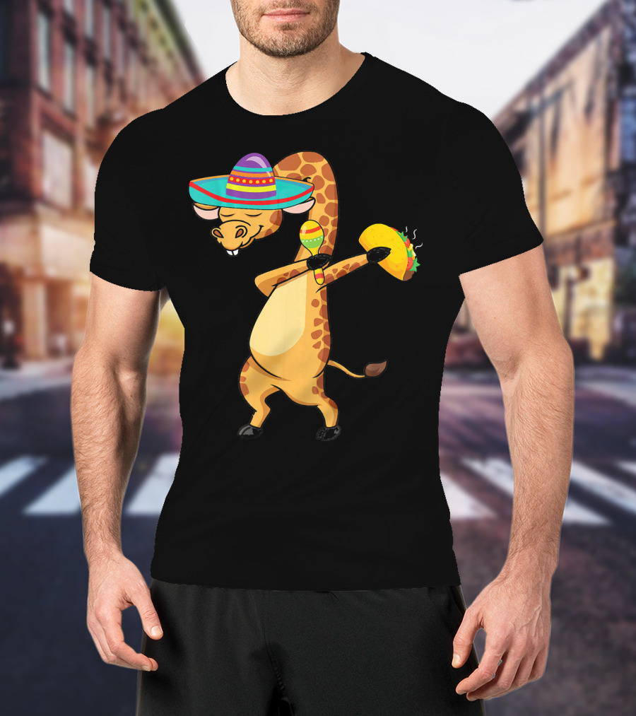 Cinco De Mayo Giraffe Dabbing With Taco And Sombrero T-Shirt