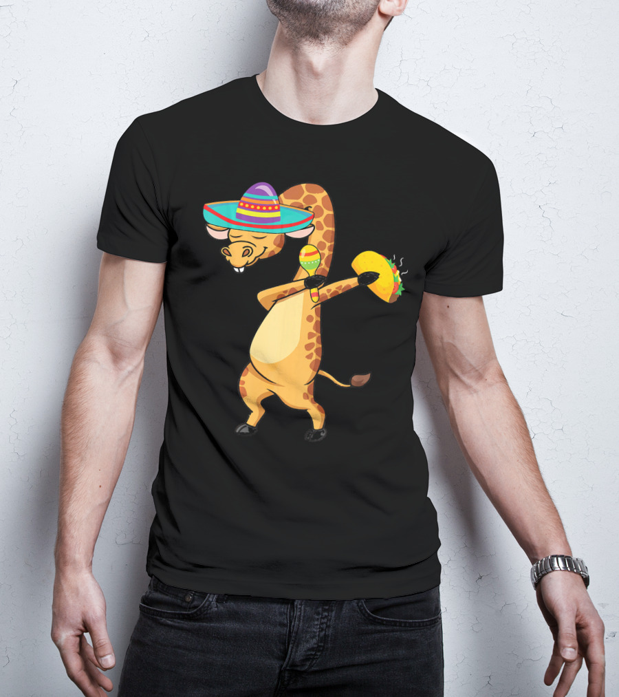 Cinco De Mayo Giraffe Dabbing With Taco And Sombrero T-Shirt