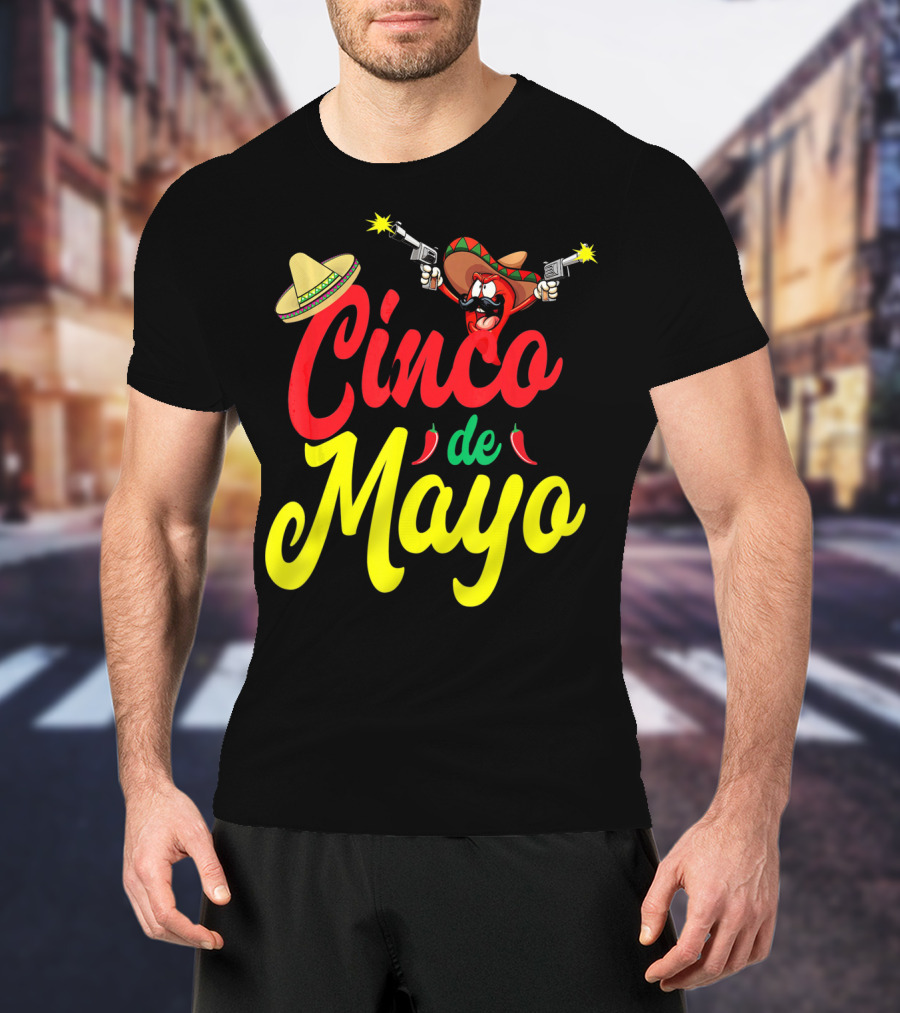 Cinco De Mayo Mexican Party Fiesta Sombrero Chili Pistols T-Shirt
