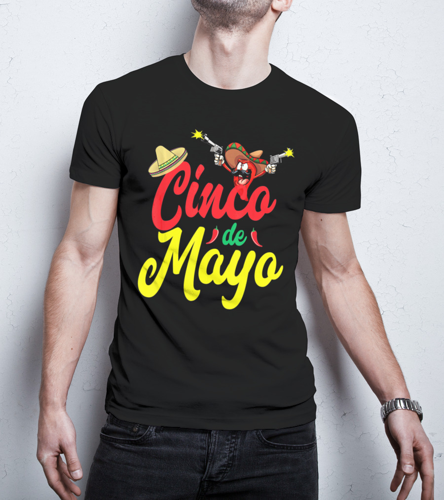 Cinco De Mayo Mexican Party Fiesta Sombrero Chili Pistols T-Shirt
