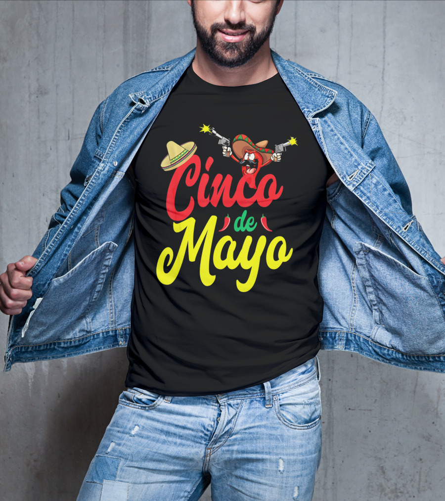 Cinco De Mayo Mexican Party Fiesta Sombrero Chili Pistols T-Shirt