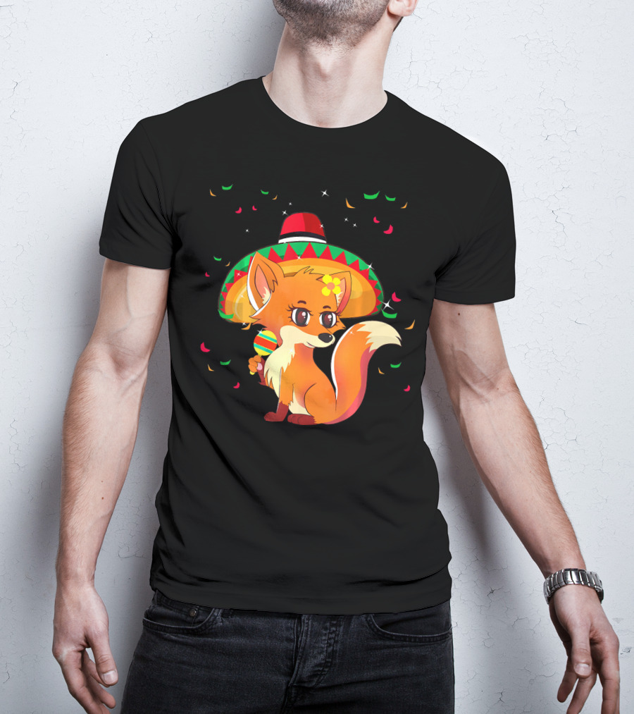 Cute Foxy Fox Sombrero Cinco De Mayo 5th Of May T-Shirt