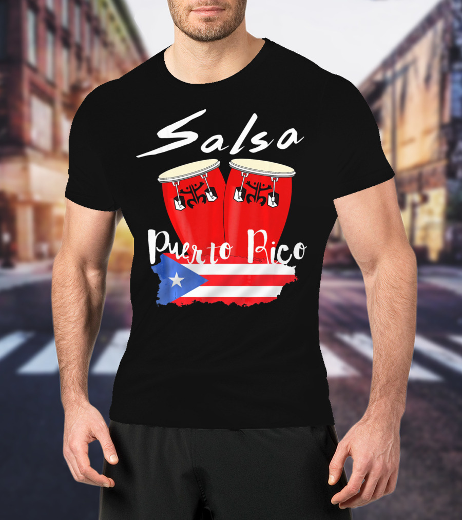 Salsa Puerto Rico Boricua Flag Bongos T-Shirt
