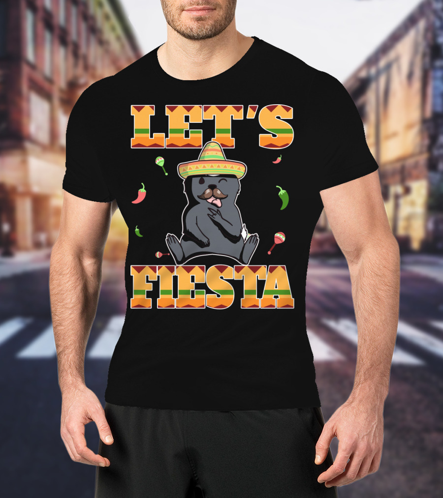 Let's Fiesta Honey Badger Sombrero Cinco De Mayo Celebration Peppers Maracas T-Shirt