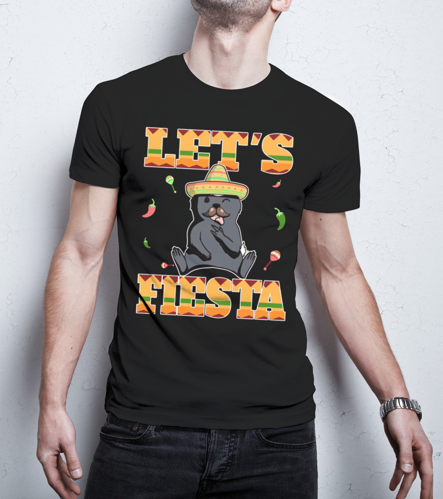 Let's Fiesta Honey Badger Sombrero Cinco De Mayo Celebration Peppers Maracas T-Shirt