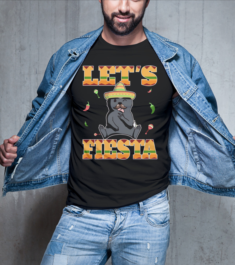 Let's Fiesta Honey Badger Sombrero Cinco De Mayo Celebration Peppers Maracas T-Shirt