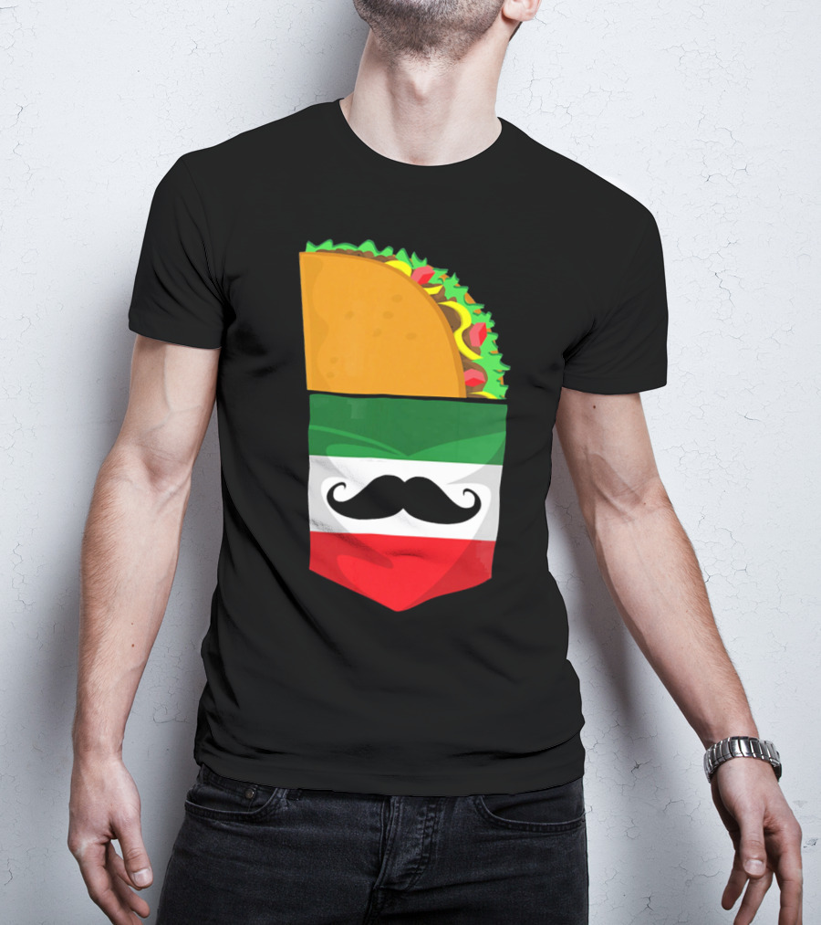 Mexican Flag Taco Cinco De Mayo Mustache T-Shirt