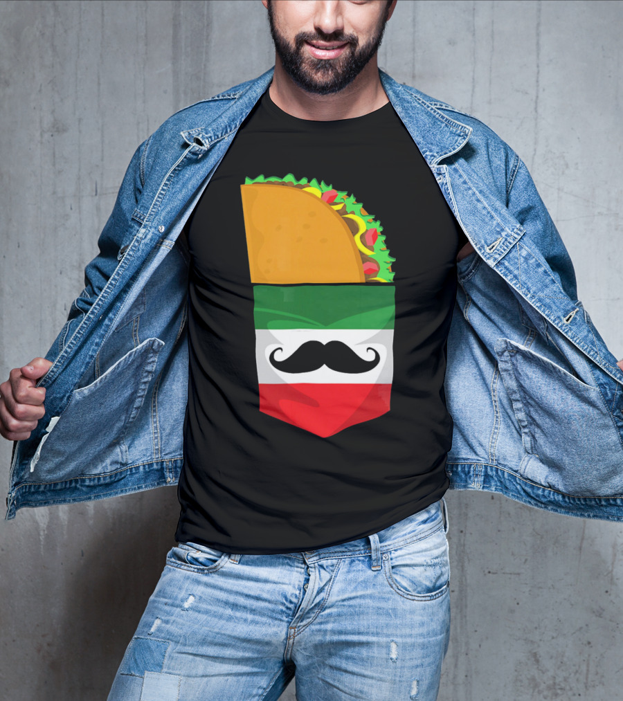 Mexican Flag Taco Cinco De Mayo Mustache T-Shirt