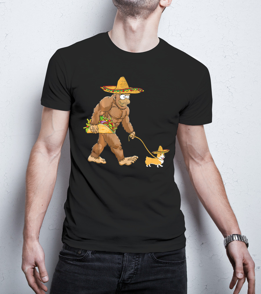 Bigfoot Sombrero Taco Corgi Dog Cinco De Mayo T-Shirt