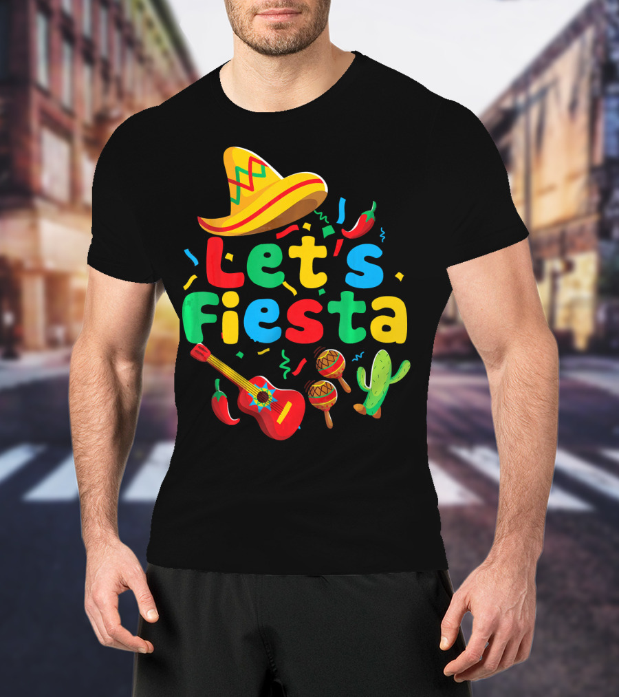 Let's Fiesta Cinco De Mayo Mexican Guitar Cactus T-Shirt