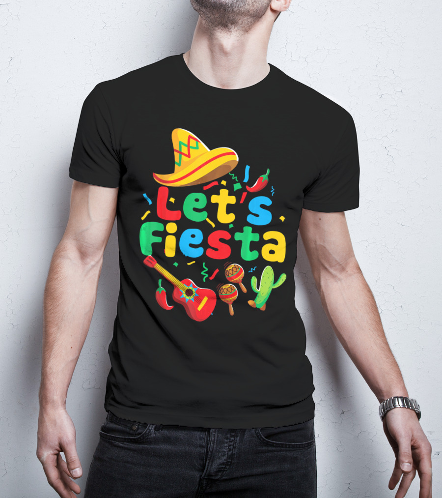 Let's Fiesta Cinco De Mayo Mexican Guitar Cactus T-Shirt