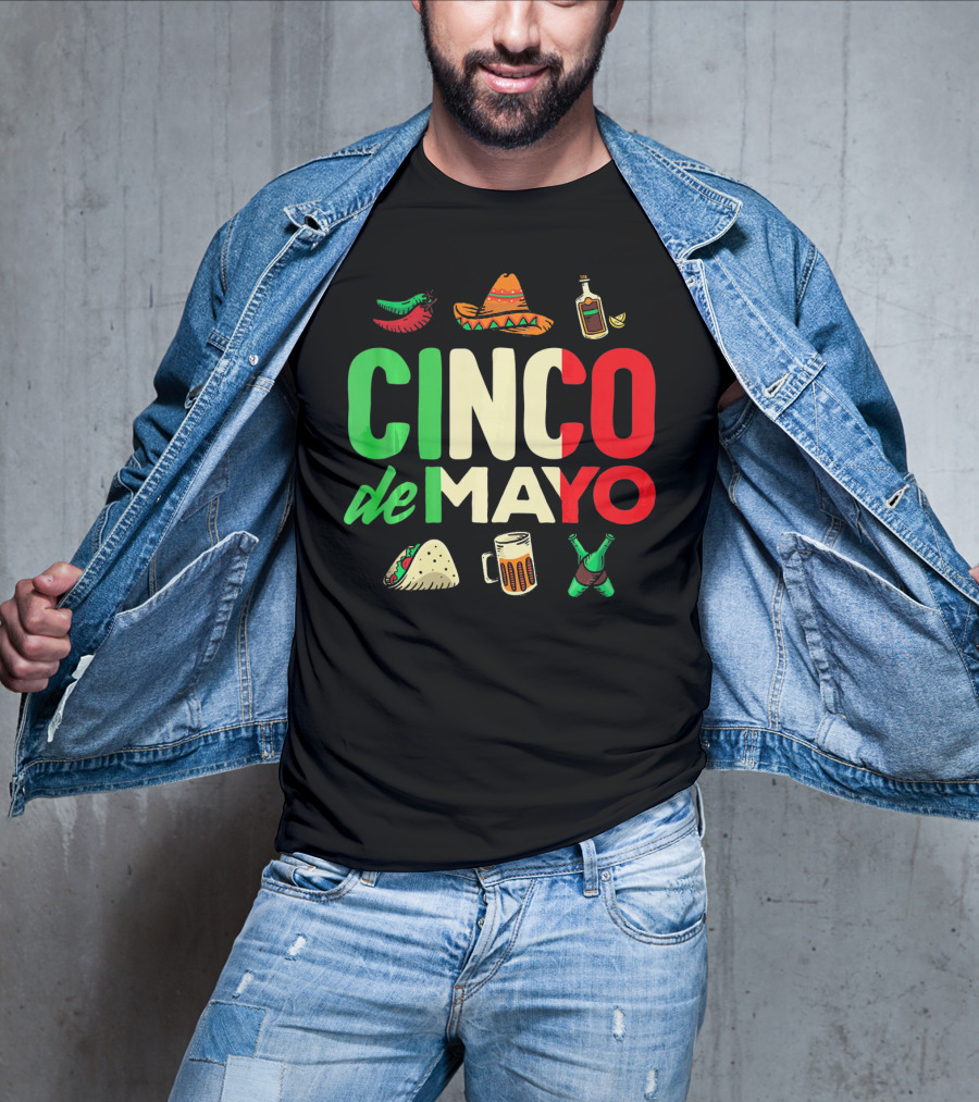 Cinco De Mayo Fiesta Sombrero Taco Beer Bottle Peppers T-Shirt
