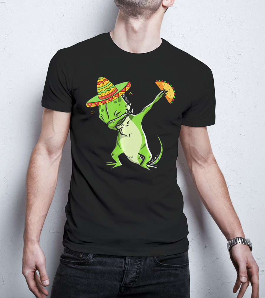 Cinco De Mayo Iguana Dabbing With Taco And Sombrero T-Shirt