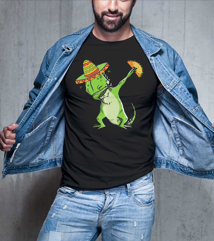 Cinco De Mayo Iguana Dabbing With Taco And Sombrero T-Shirt