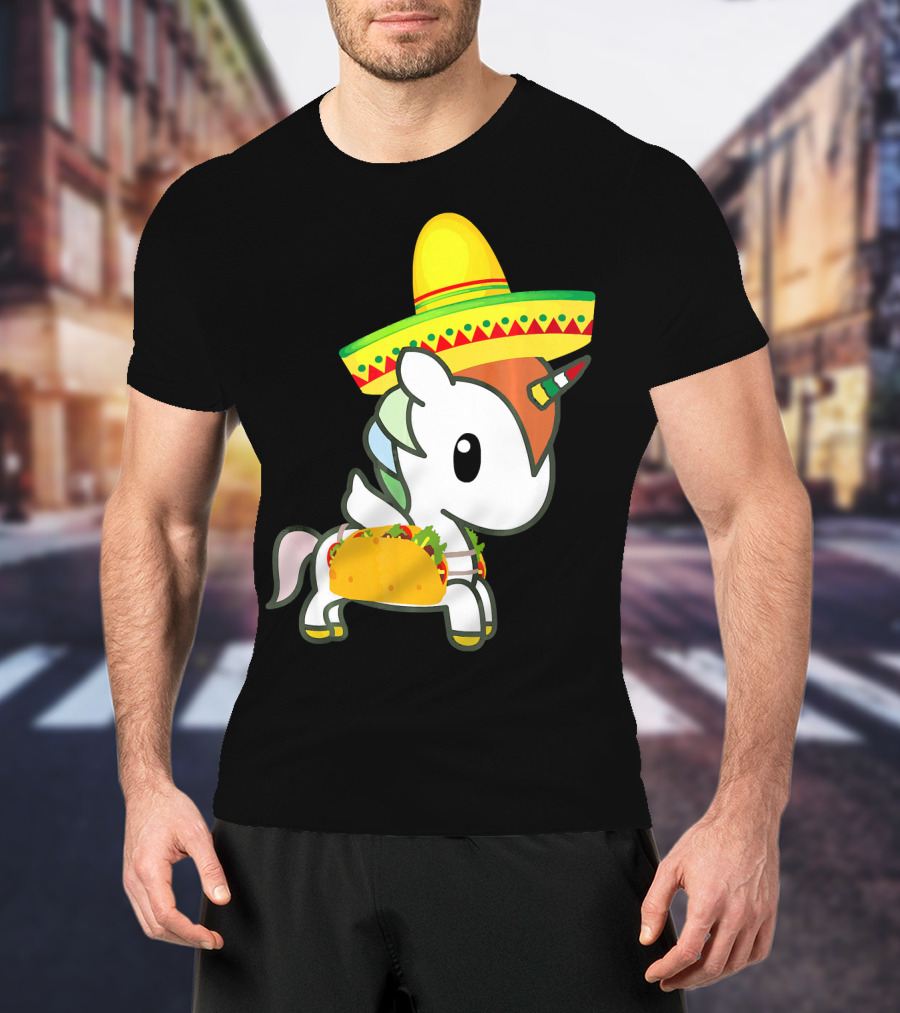 Chibi Cinco De Mayo Unicorn Wearing Sombrero Taco T-Shirt