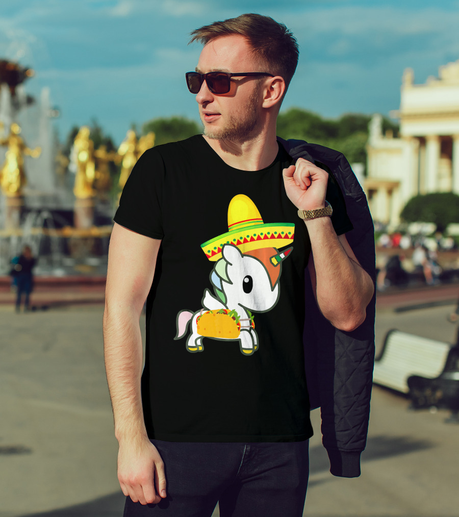Chibi Cinco De Mayo Unicorn Wearing Sombrero Taco T-Shirt