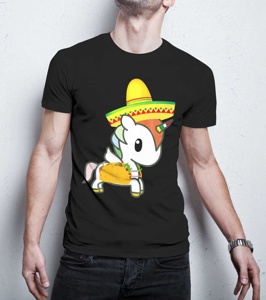 Chibi Cinco De Mayo Unicorn Wearing Sombrero Taco T-Shirt