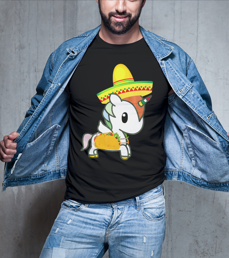 Chibi Cinco De Mayo Unicorn Wearing Sombrero Taco T-Shirt