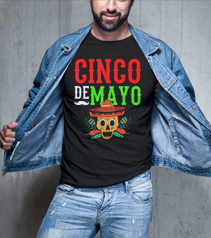 Cinco De Mayo Mariachi Skull Funny Mexic T-Shirt