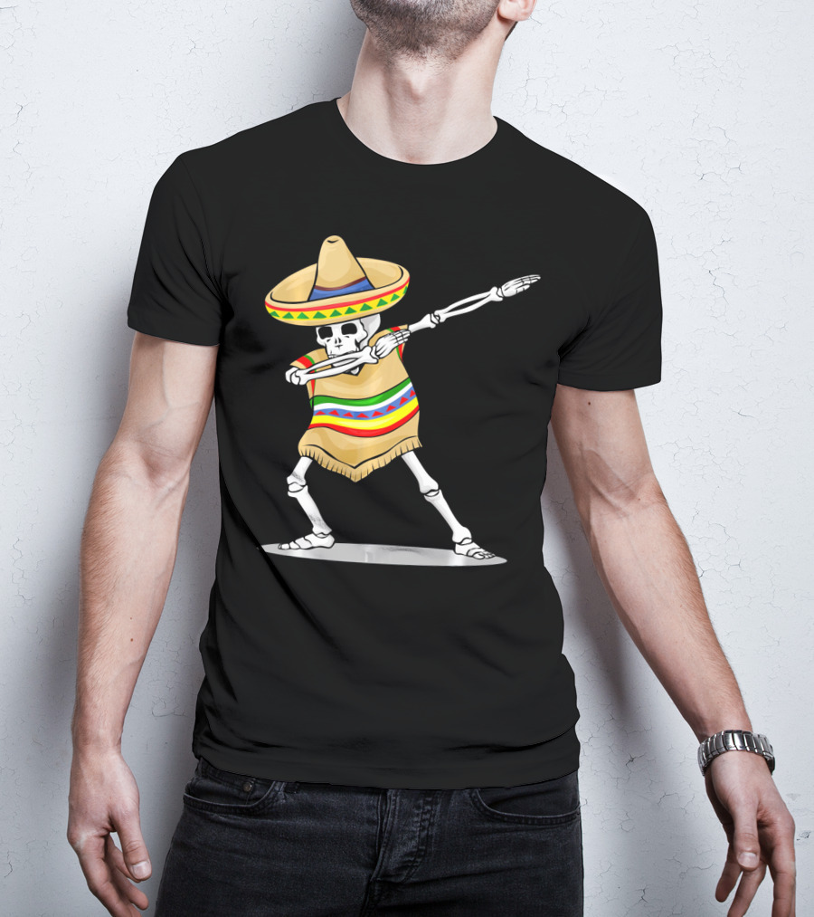 Cinco De Mayo Dabbing Skeleton Sombrero Poncho T-Shirt