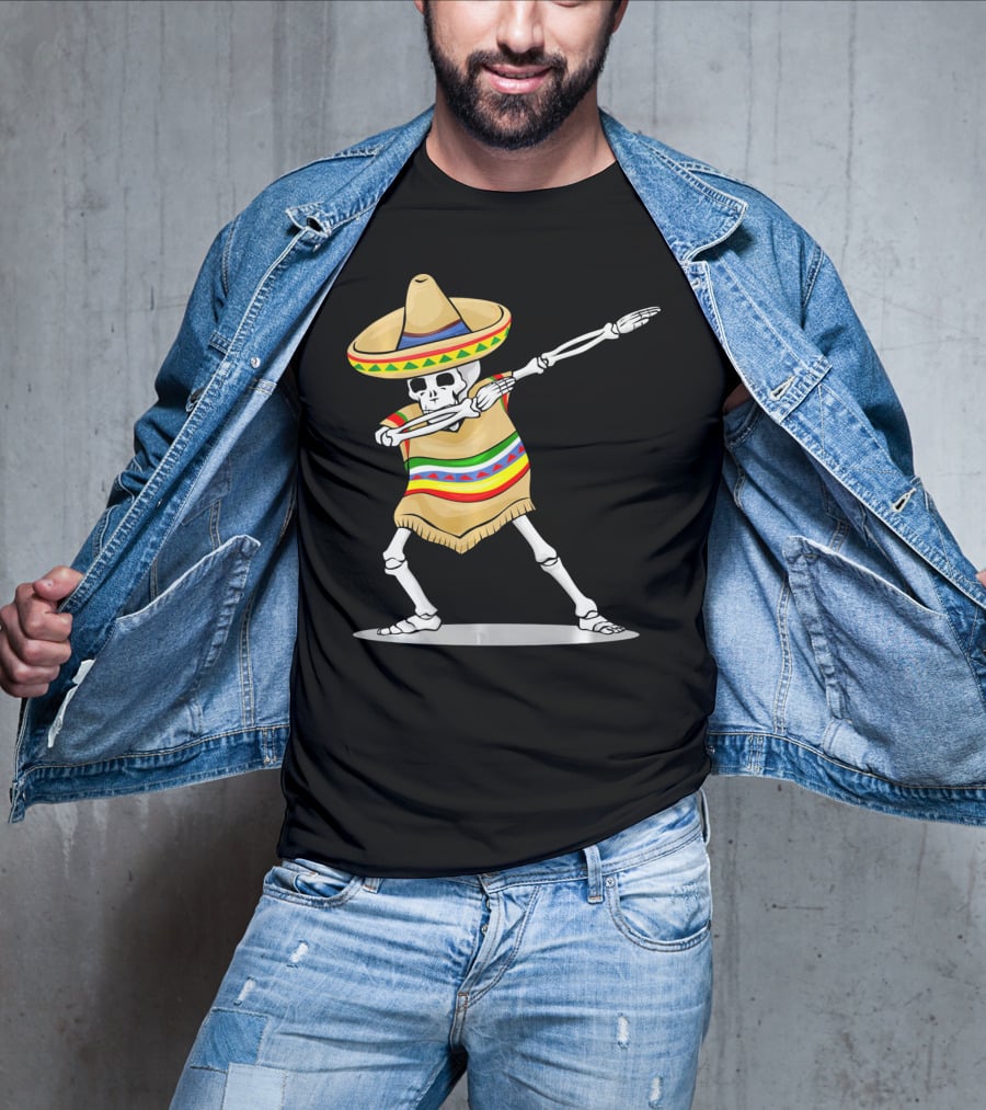 Cinco De Mayo Dabbing Skeleton Sombrero Poncho T-Shirt