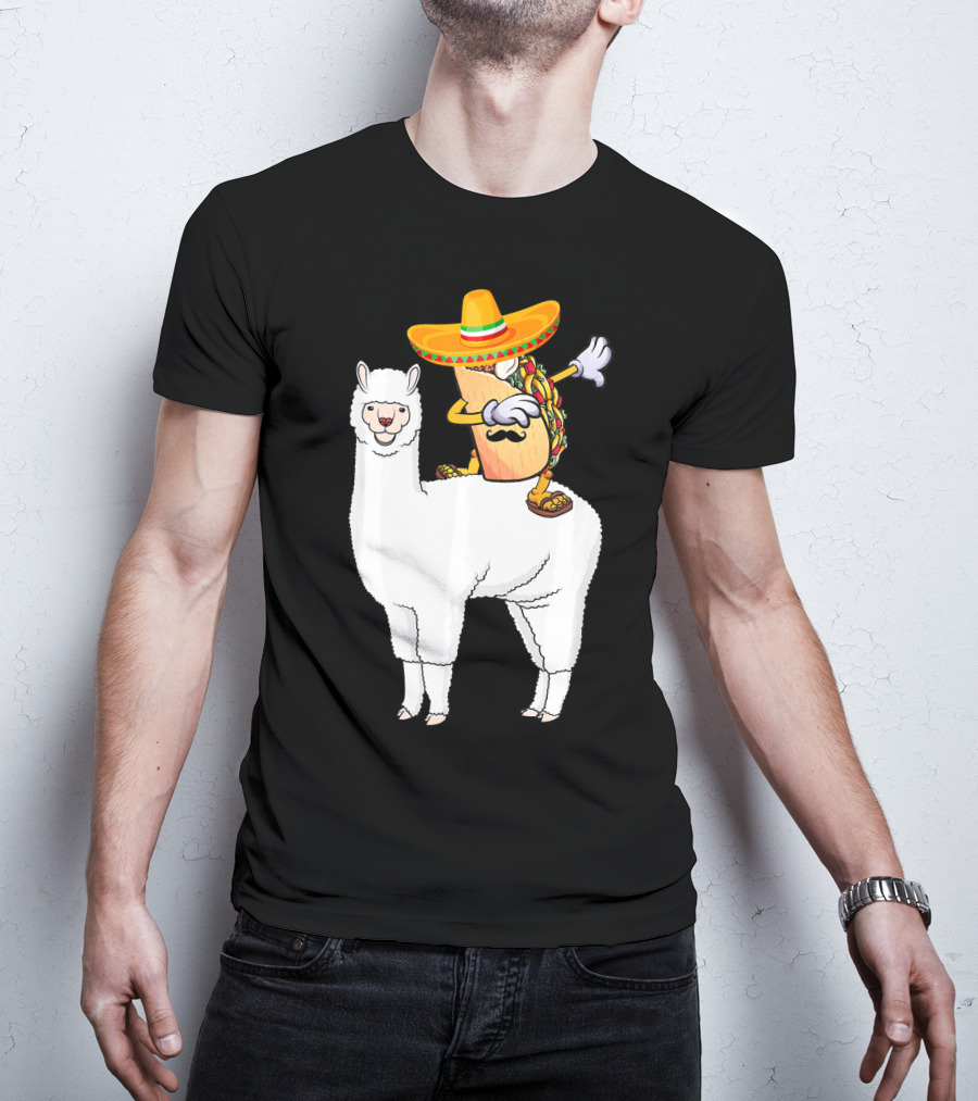 Dabbing Taco With Sombrero On Llama T-Shirt