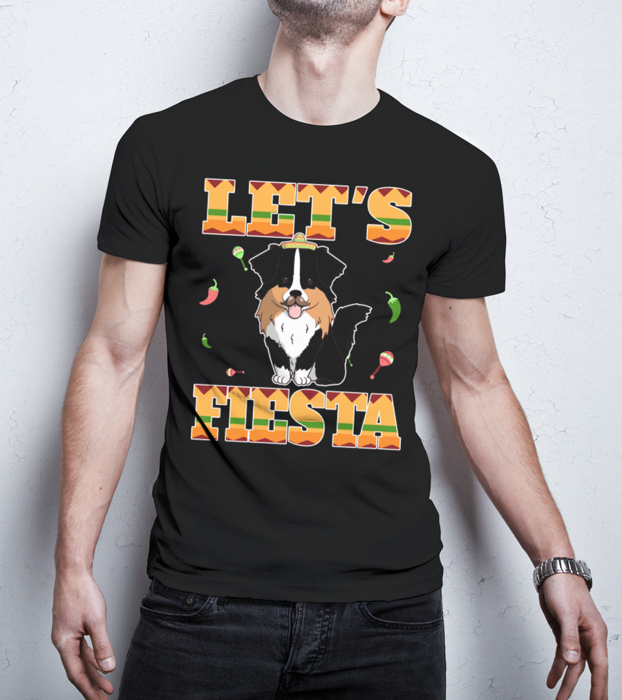 Let's Fiesta Australian Shepherd Dog Sombrero Maracas Peppers T-Shirt