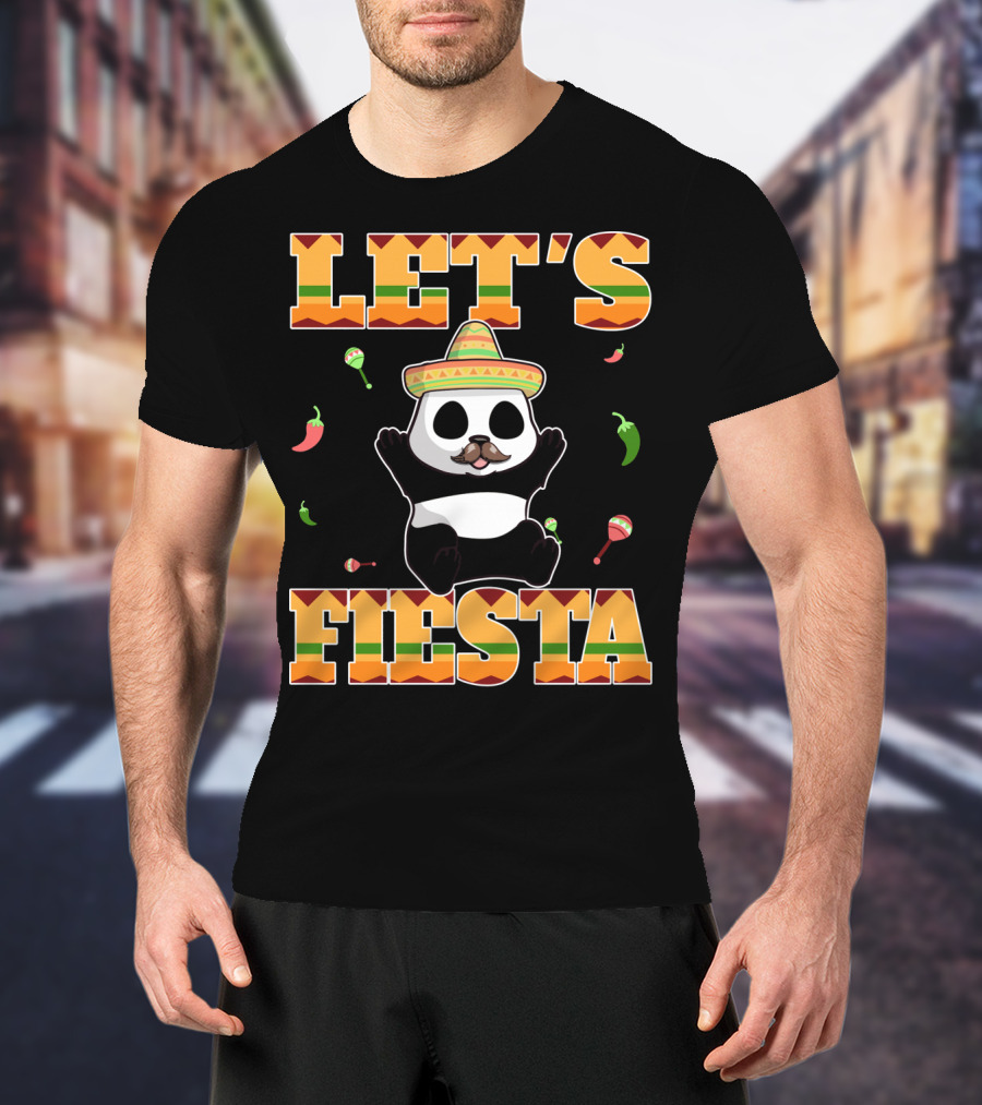 Let's Fiesta Panda Sombrero Maracas Peppers Cinco De Mayo Mexican T-Shirt
