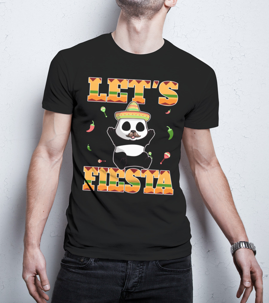 Let's Fiesta Panda Sombrero Maracas Peppers Cinco De Mayo Mexican T-Shirt