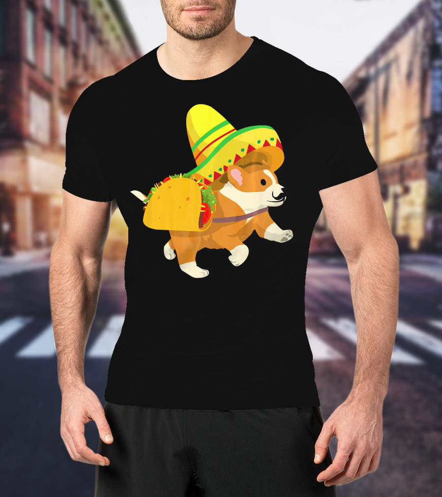 Cinco De Mayo Corgi In Sombrero And Taco Costume T-Shirt