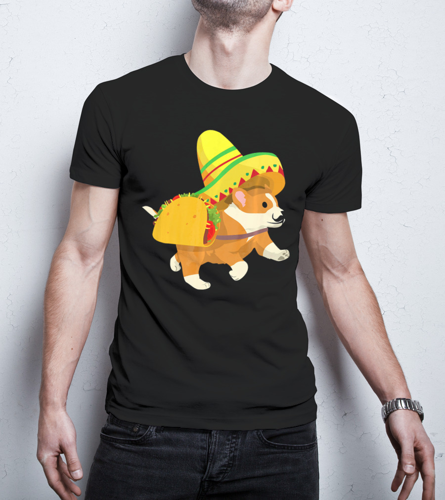 Cinco De Mayo Corgi In Sombrero And Taco Costume T-Shirt