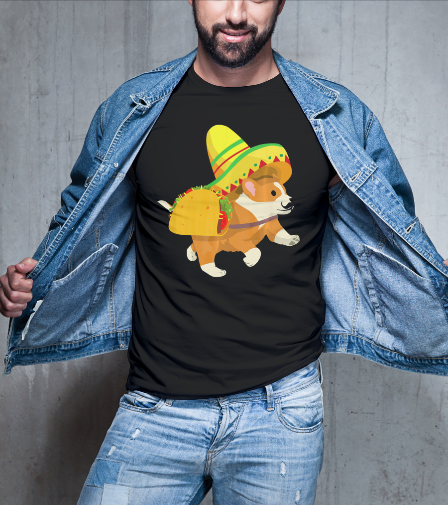 Cinco De Mayo Corgi In Sombrero And Taco Costume T-Shirt