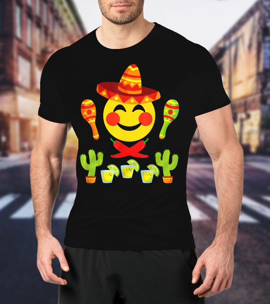 Happy Emoji Cinco De Mayo Mexican Fiesta Celebration Elements T-Shirt