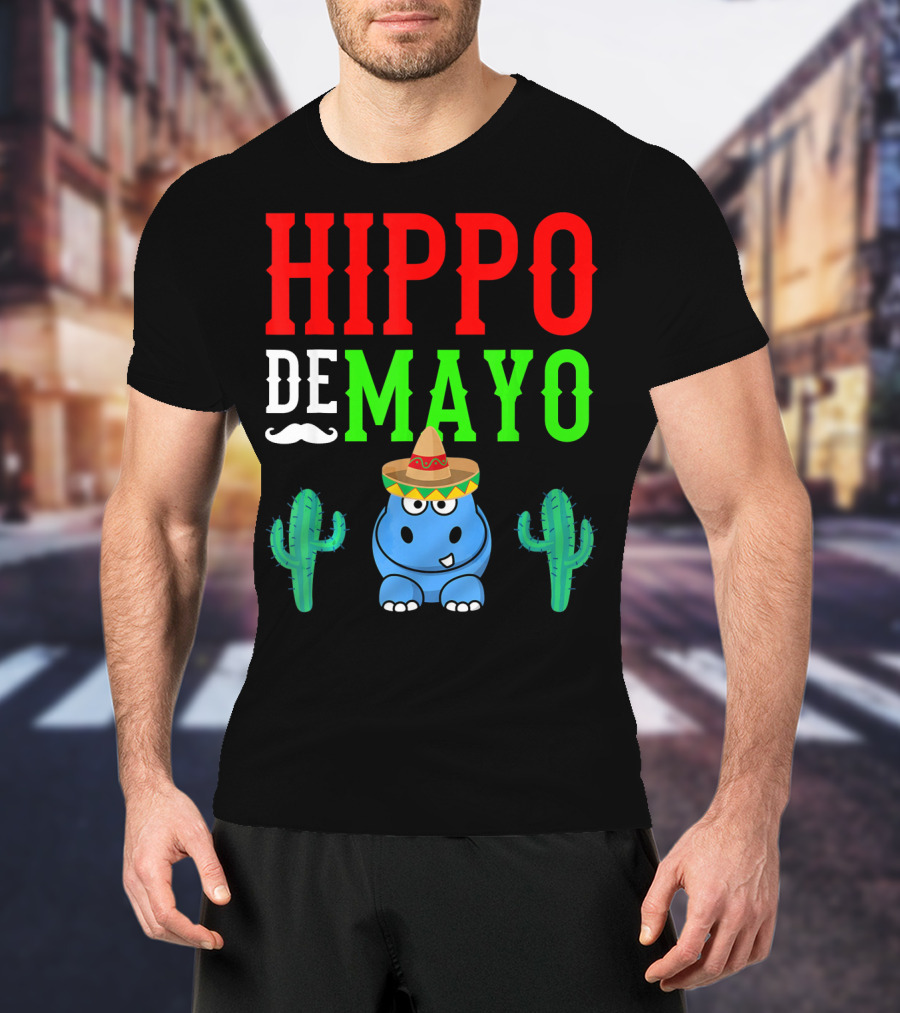 Hippo De Mayo Funny Mexico Fiesta With Sombrero Cactus T-Shirt