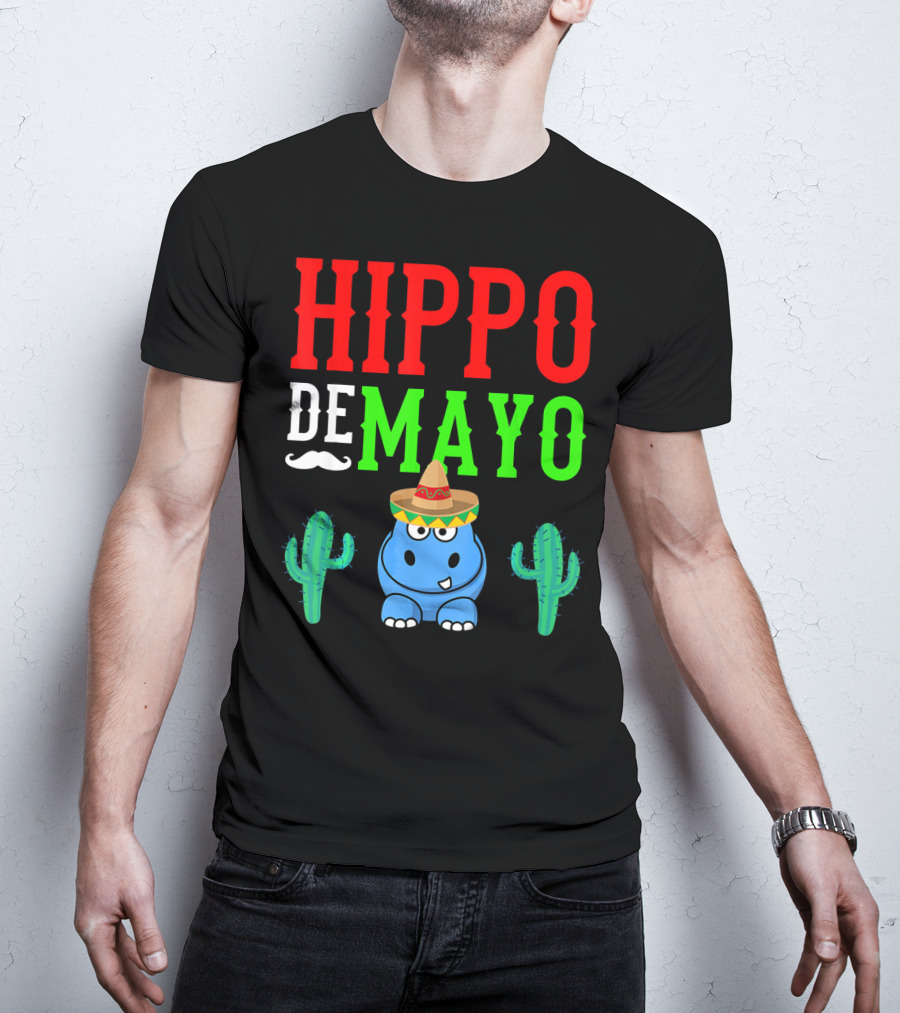 Hippo De Mayo Funny Mexico Fiesta With Sombrero Cactus T-Shirt
