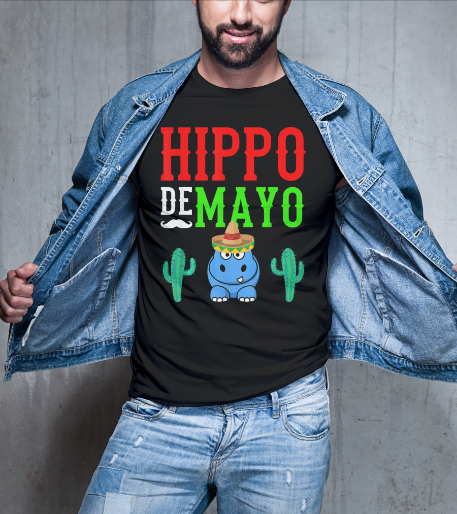 Hippo De Mayo Funny Mexico Fiesta With Sombrero Cactus T-Shirt