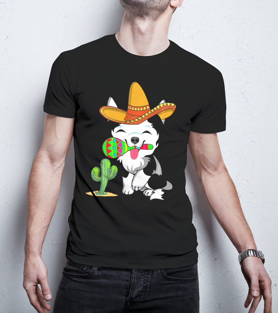Cute Husky Dog With Sombrero And Maracas Cinco De Mayo 5th Of May T-Shirt