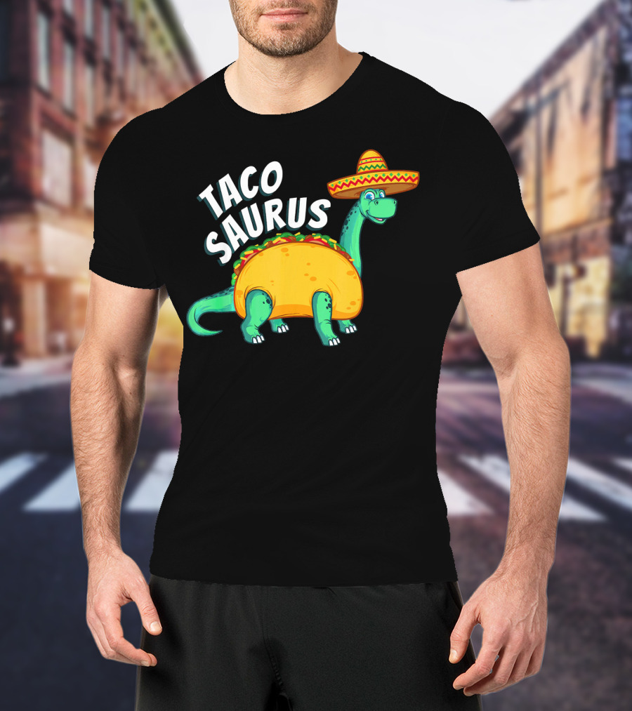 Tacosaurus Dinosaur Wearing Sombrero With Taco Body T-Shirt