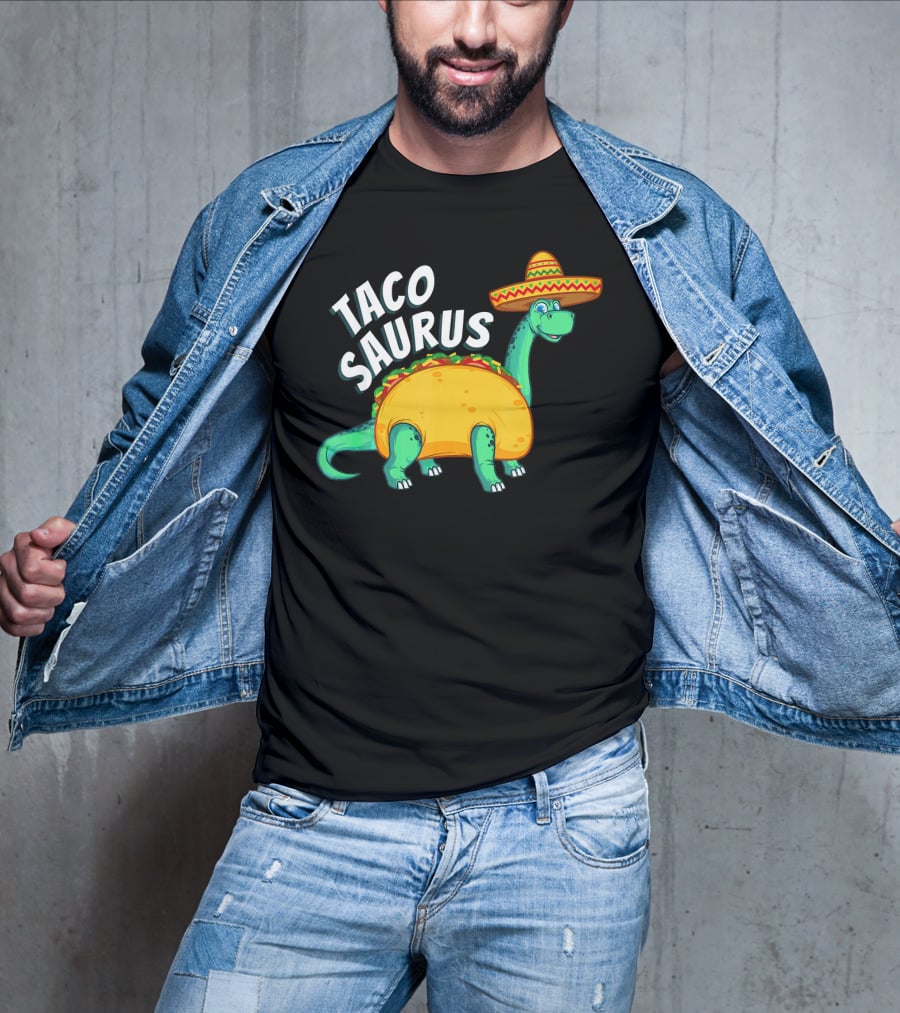 Tacosaurus Dinosaur Wearing Sombrero With Taco Body T-Shirt