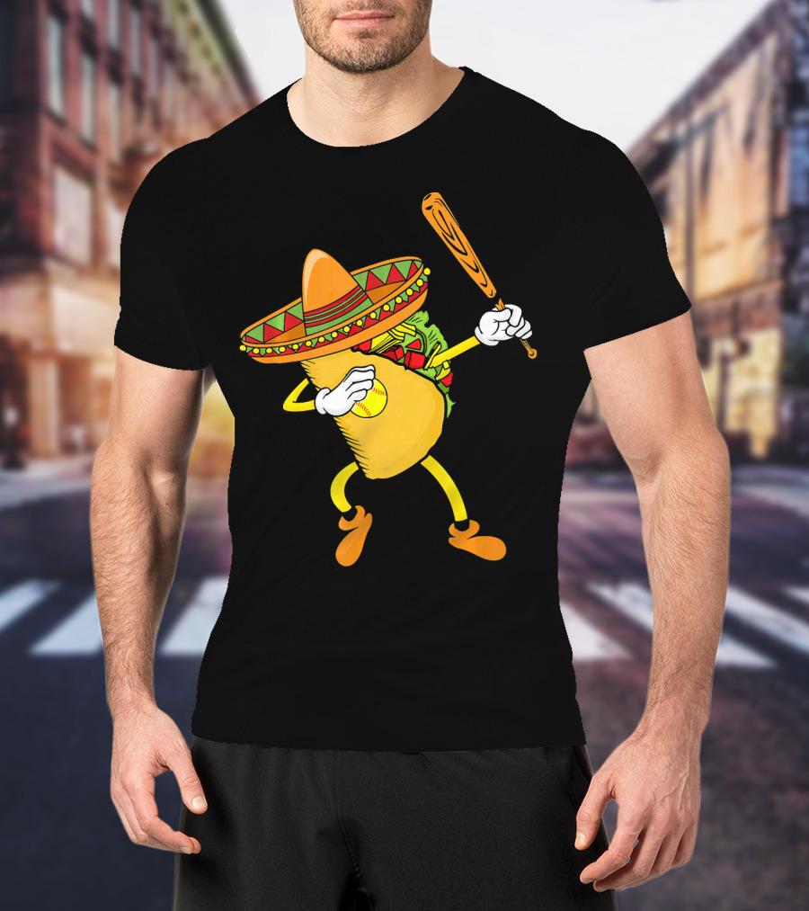 Cinco De Mayo Dabbing Taco Softball Bat Sombrero T-Shirt