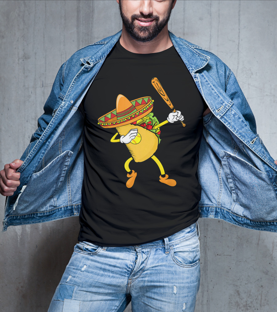 Cinco De Mayo Dabbing Taco Softball Bat Sombrero T-Shirt