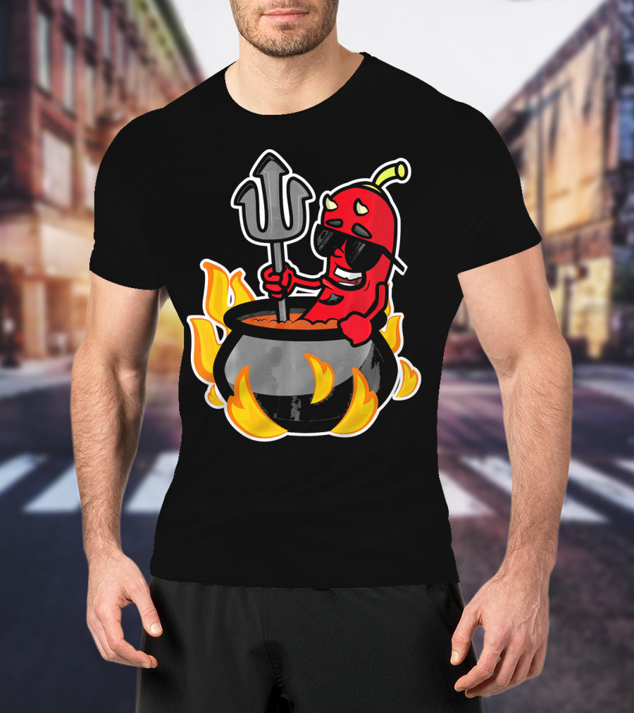 Funny Chili Pepper Devil In Fiery Pot Cinco De Mayo T-Shirt