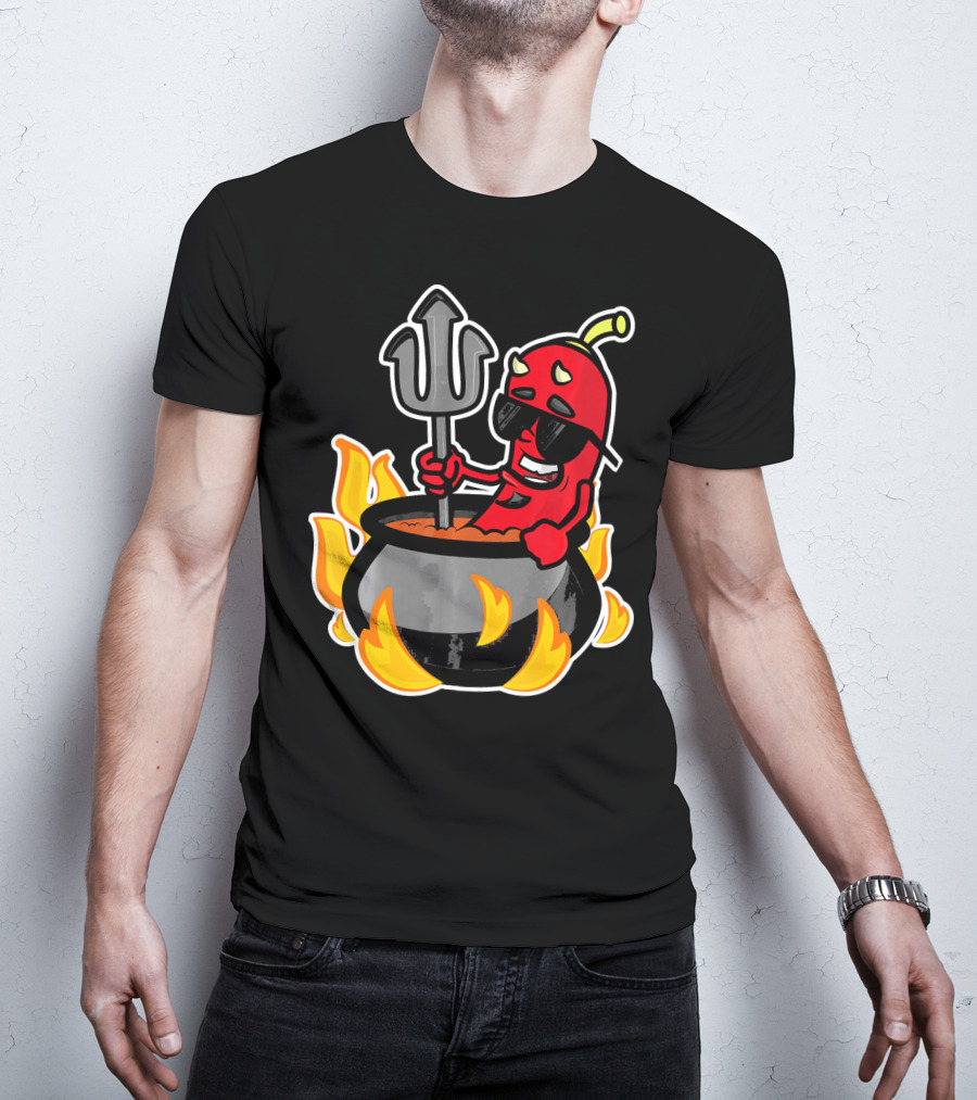 Funny Chili Pepper Devil In Fiery Pot Cinco De Mayo T-Shirt