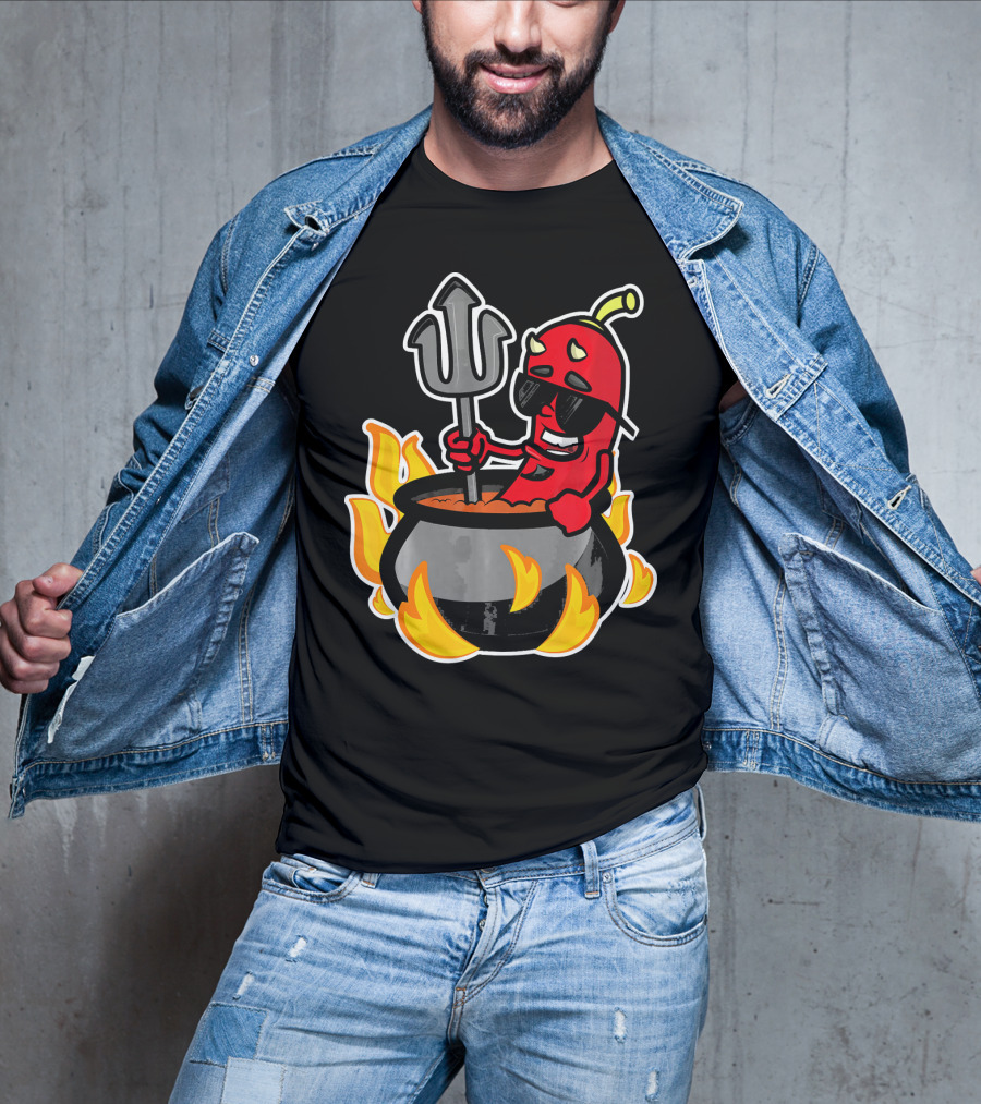 Funny Chili Pepper Devil In Fiery Pot Cinco De Mayo T-Shirt