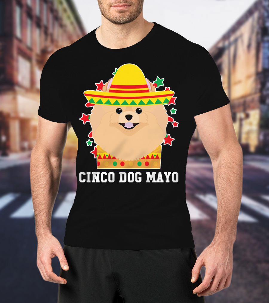 Cinco Dog Mayo Pomeranian Sombrero Stars T-Shirt